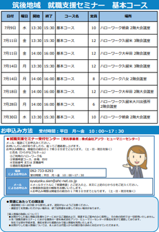 【福岡労働局主催】就職支援セミナー　筑後地域