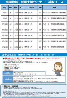 【福岡労働局主催】就職支援セミナー　福岡地域