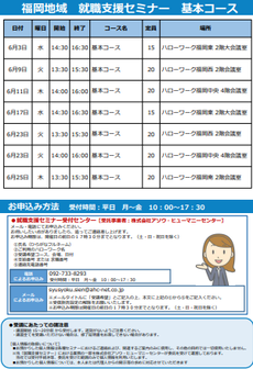 【福岡労働局主催】就職支援セミナー　福岡地域