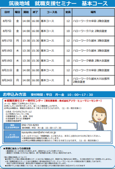 【福岡労働局主催】就職支援セミナー　筑後地域