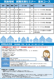 【福岡労働局主催】就職支援セミナー　筑後地域